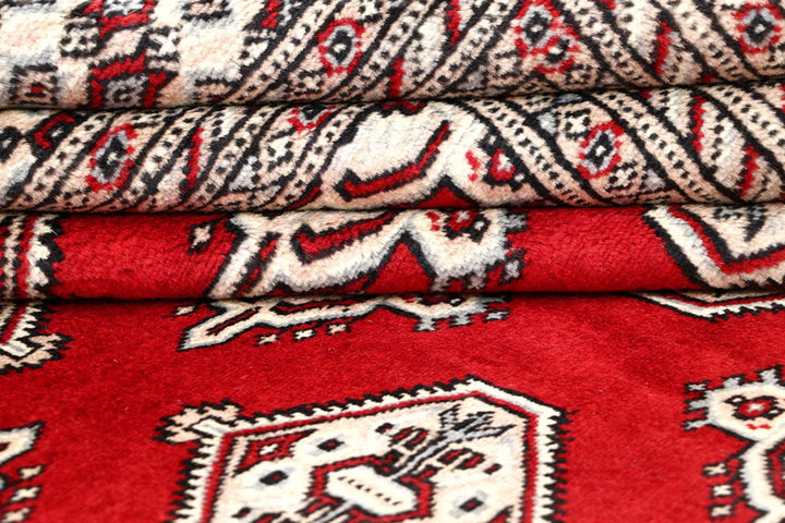Firebrick Red Pakistani Jaldar Rug 6' 6" x 8' 6" Hand-Knotted | No. QA47601