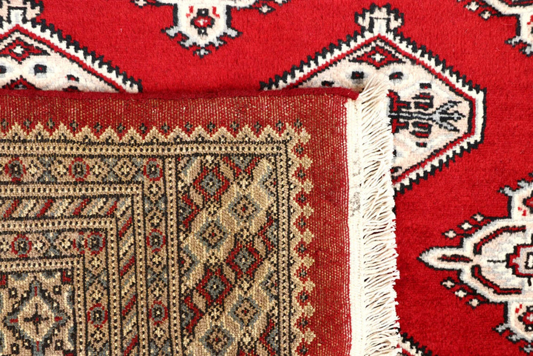Firebrick Red Pakistani Jaldar Rug 6' 6" x 8' 6" Hand-Knotted | No. QA47601