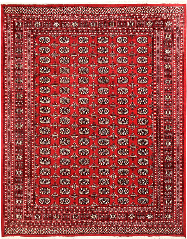 Firebrick Red Pakistani Bokhara Rug 8' 1" x 10' 2" Hand-Knotted | No. QA47723