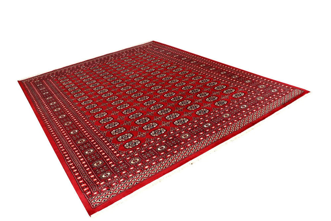 Firebrick Red Pakistani Bokhara Rug 8' 1" x 10' 2" Hand-Knotted | No. QA47723