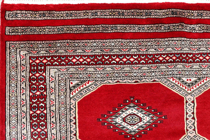 Firebrick Red Pakistani Jaldar Rug 4' 7" x 7' 1" Hand-Knotted | No. QA47755