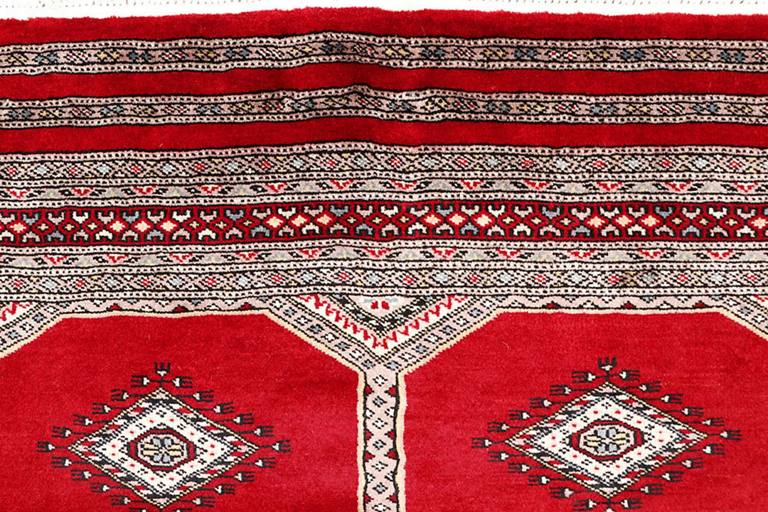 Firebrick Red Pakistani Jaldar Rug 4' 7" x 7' 1" Hand-Knotted | No. QA47755