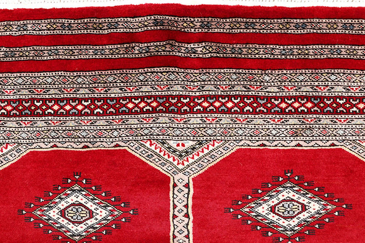 Firebrick Red Pakistani Jaldar Rug 4' 7" x 7' 1" Hand-Knotted | No. QA47755