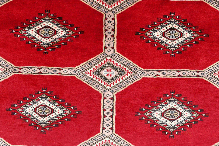 Firebrick Red Pakistani Jaldar Rug 4' 7" x 7' 1" Hand-Knotted | No. QA47755