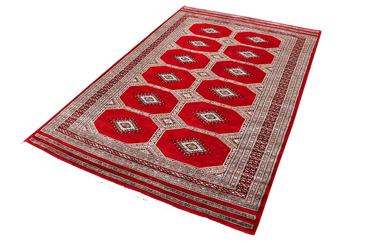 Firebrick Red Pakistani Jaldar Rug 4' 7" x 7' 1" Hand-Knotted | No. QA47755