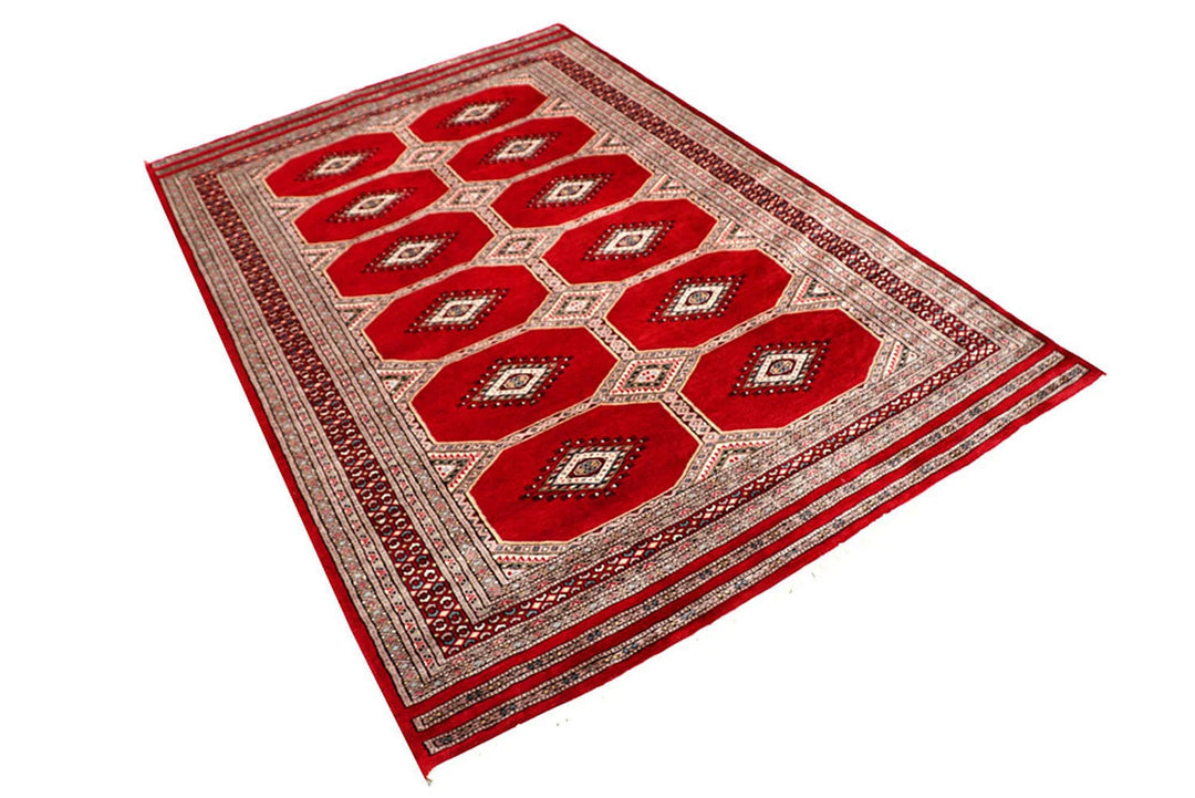 Firebrick Red Pakistani Jaldar Rug 4' 7" x 7' 1" Hand-Knotted | No. QA47755