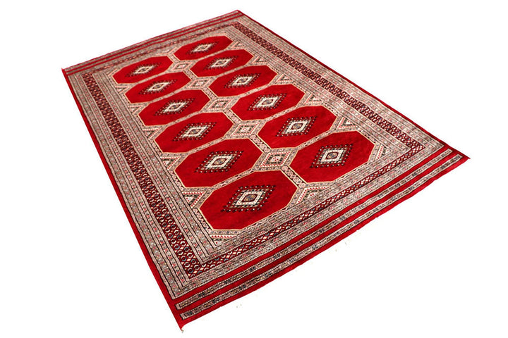 Firebrick Red Pakistani Jaldar Rug 4' 7" x 7' 1" Hand-Knotted | No. QA47755
