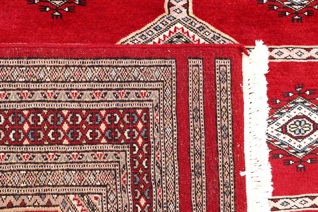 Firebrick Red Pakistani Jaldar Rug 4' 7" x 7' 1" Hand-Knotted | No. QA47755