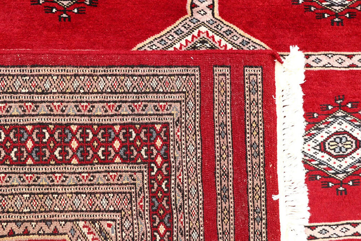 Firebrick Red Pakistani Jaldar Rug 4' 7" x 7' 1" Hand-Knotted | No. QA47755