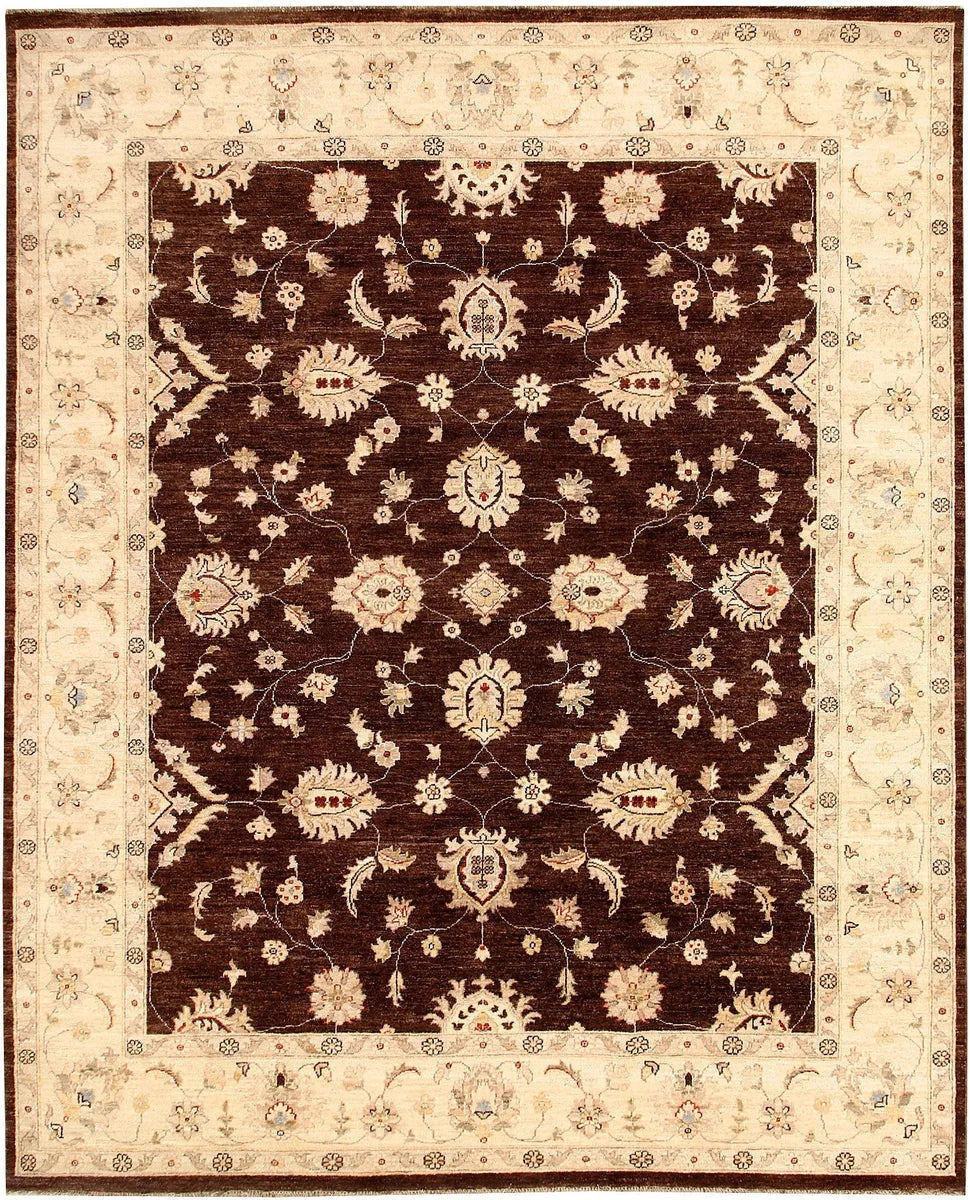 Saddle Brown Afghan Ziegler Rug 8' x 9'10" Hand-Knotted | No. QA47840