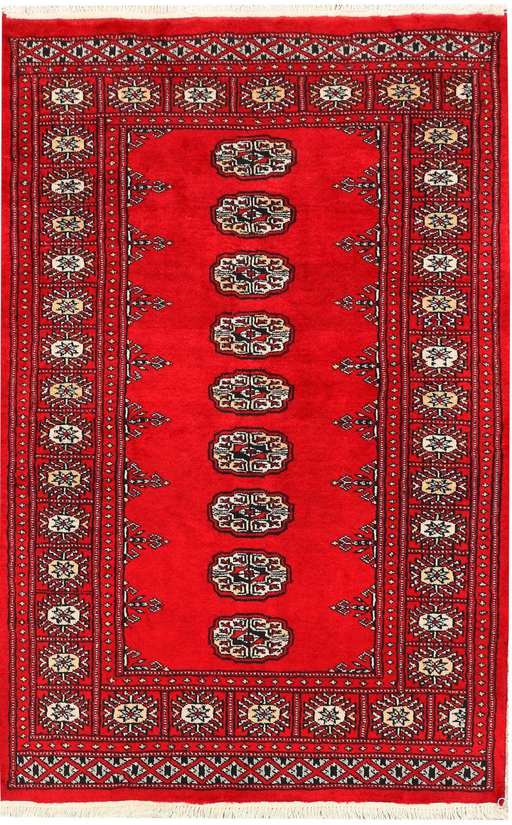 Red Pakistani Bokhara Rug 3' x 4'7" Hand-Knotted | No. QA47909