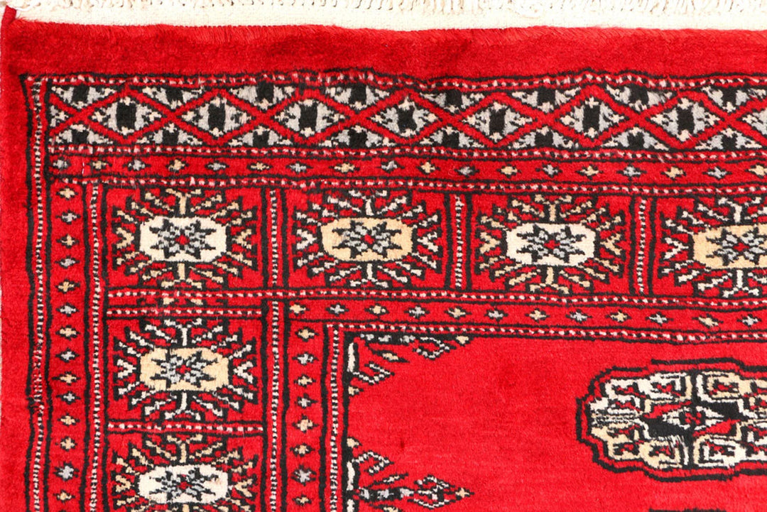Red Pakistani Bokhara Rug 3' x 4'7" Hand-Knotted | No. QA47909