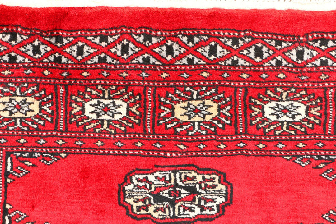 Red Pakistani Bokhara Rug 3' x 4'7" Hand-Knotted | No. QA47909