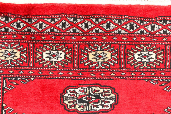 Red Pakistani Bokhara Rug 3' x 4'7" Hand-Knotted | No. QA47909