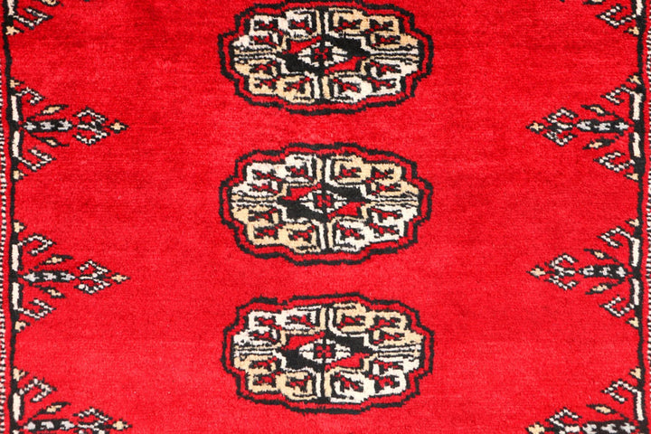Red Pakistani Bokhara Rug 3' x 4'7" Hand-Knotted | No. QA47909