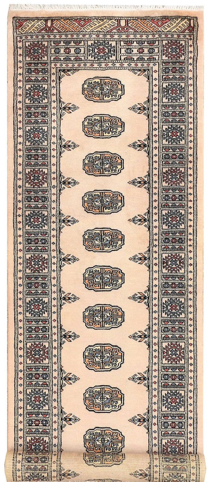 White Bokhara Rug 2' 6" x 9' 5" Hand-Knotted | No. QA48019