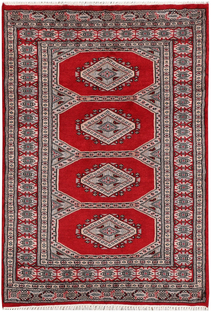 Firebrick Red Pakistani Jaldar Rug 2' 7" x 3' 9" Hand-Knotted | No. QA48103