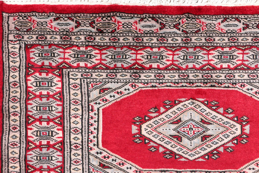 Firebrick Red Pakistani Jaldar Rug 2' 7" x 3' 9" Hand-Knotted | No. QA48103