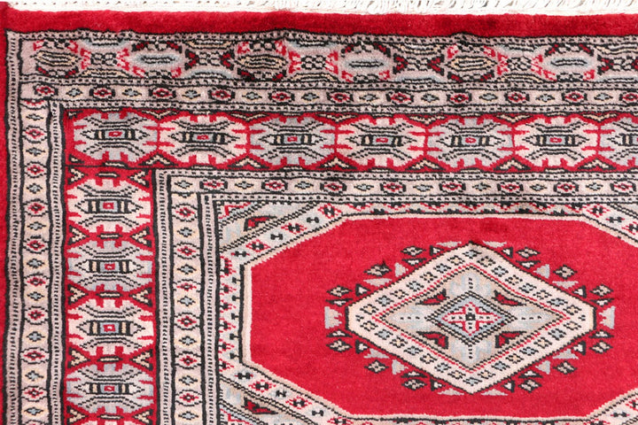 Firebrick Red Pakistani Jaldar Rug 2' 7" x 3' 9" Hand-Knotted | No. QA48103