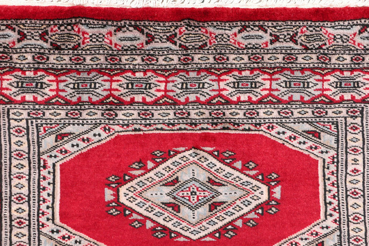 Firebrick Red Pakistani Jaldar Rug 2' 7" x 3' 9" Hand-Knotted | No. QA48103