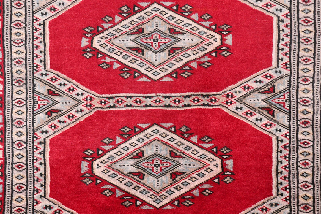 Firebrick Red Pakistani Jaldar Rug 2' 7" x 3' 9" Hand-Knotted | No. QA48103