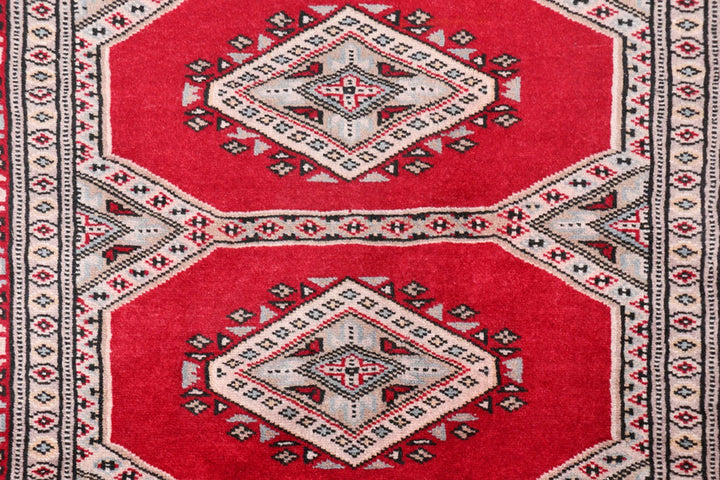 Firebrick Red Pakistani Jaldar Rug 2' 7" x 3' 9" Hand-Knotted | No. QA48103