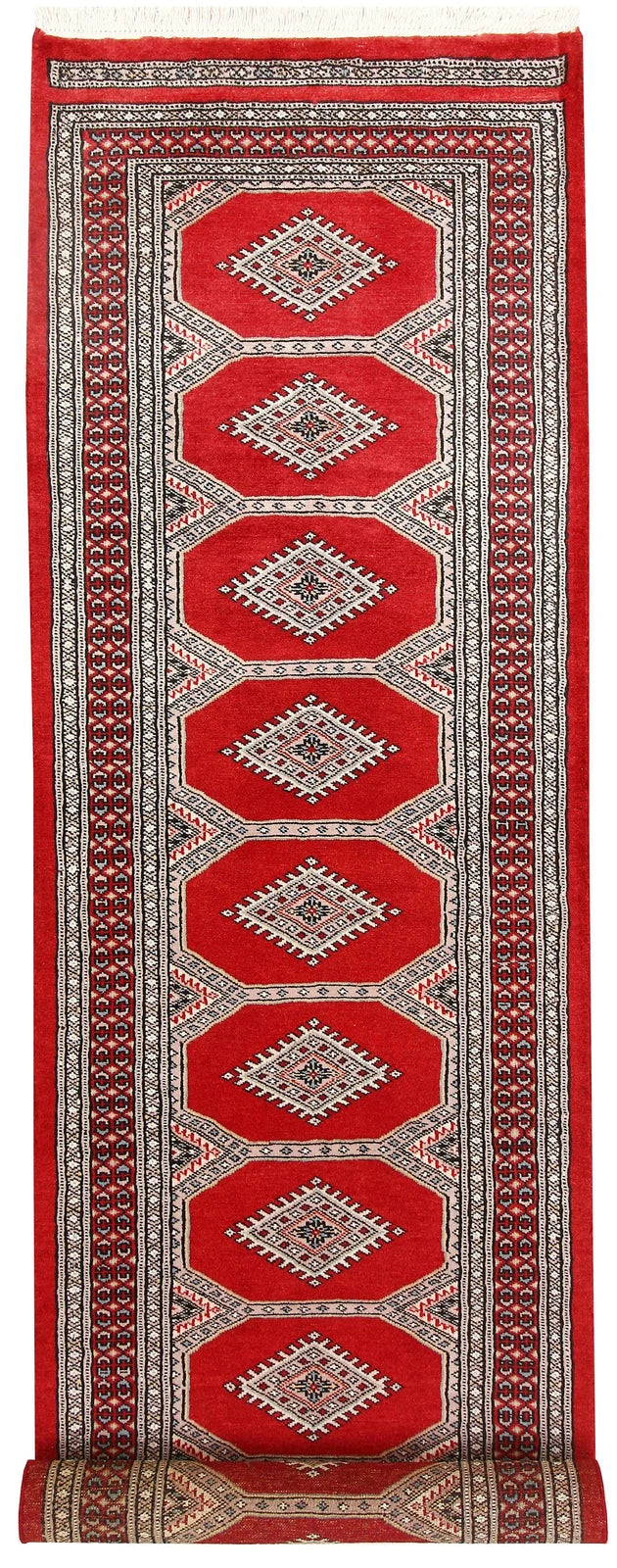 Firebrick Red Pakistani Jaldar Rug 2' 5" x 9' 1" Hand-Knotted | No. QA48250