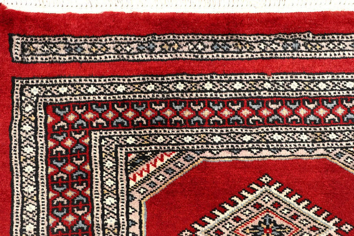 Firebrick Red Pakistani Jaldar Rug 2' 5" x 9' 1" Hand-Knotted | No. QA48250
