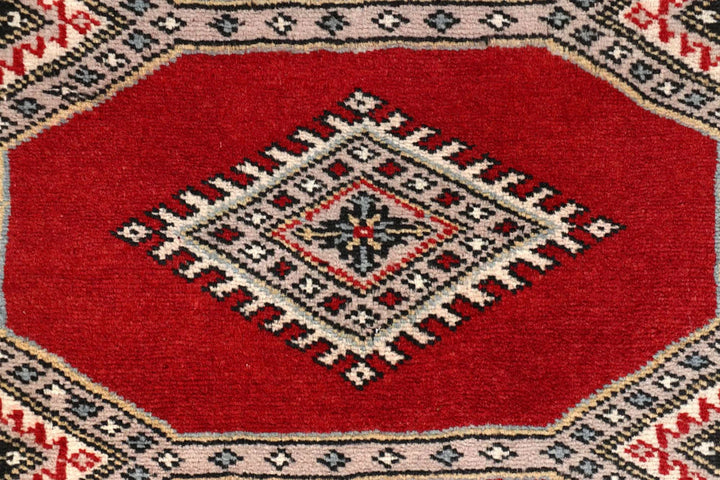 Firebrick Red Pakistani Jaldar Rug 2' 5" x 9' 1" Hand-Knotted | No. QA48250