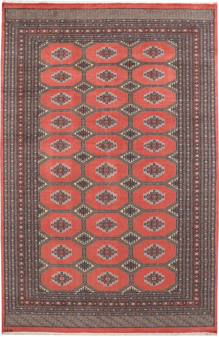 Salmon Pakistani Jaldar Rug 6' 7" x 10' 2" Hand-Knotted | No. QA48295