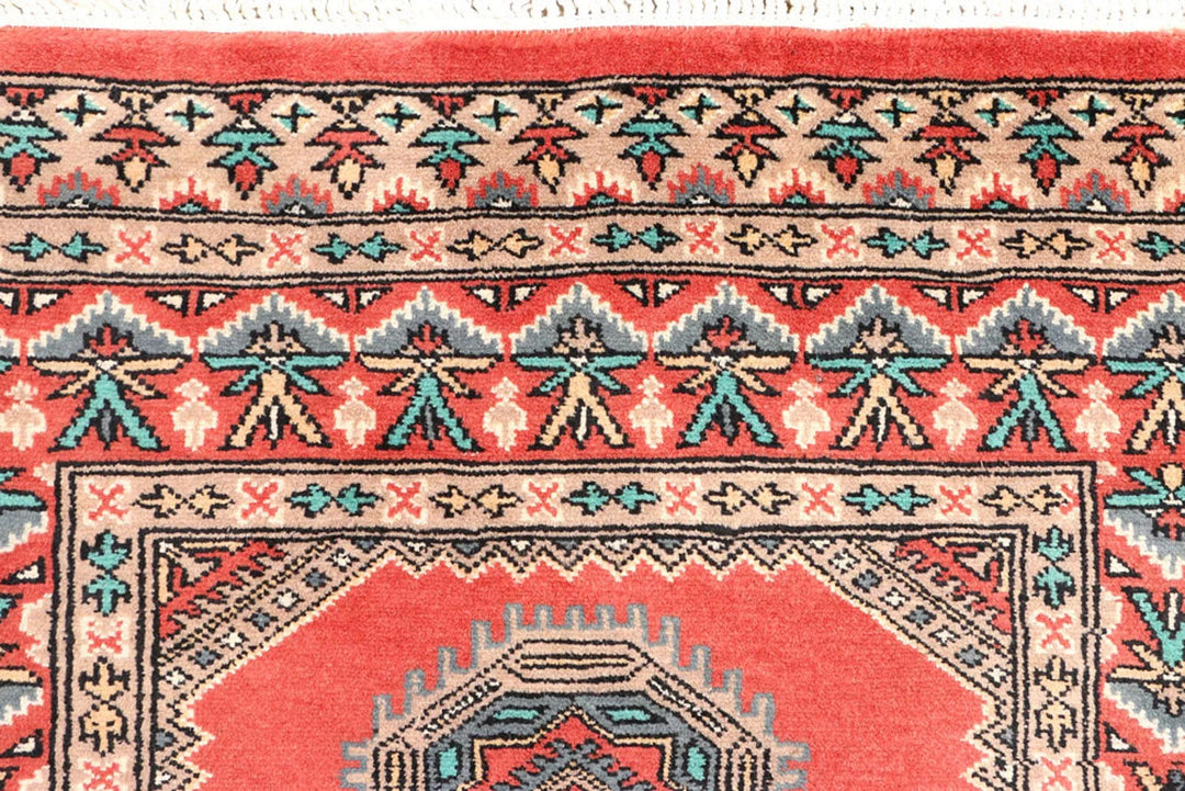 Salmon Pakistani Jaldar Runner Rug 2' 7" x 8' 6" Hand-Knotted | No. QA48305