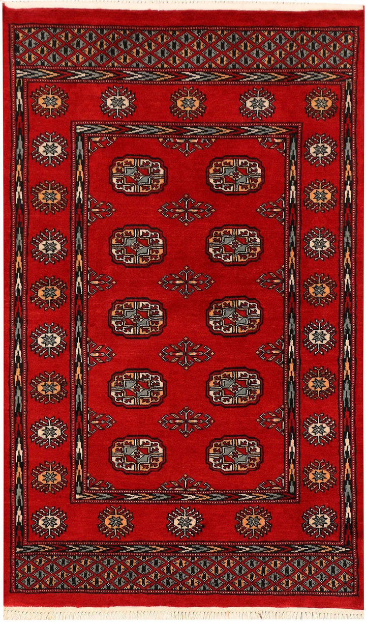 Dark Red Pakistani Bokhara Rug 3' 1" x 5' Hand-Knotted | No. QA48405