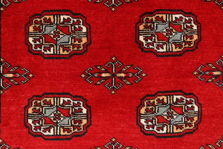 Dark Red Pakistani Bokhara Rug 3' 1" x 5' Hand-Knotted | No. QA48405