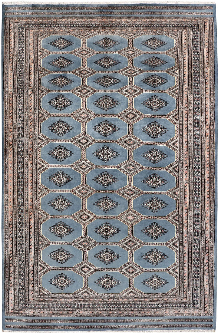 Light Slate Grey Pakistani Jaldar Rug 6' 7" x 10' 1" Hand-Knotted | No. QA48415