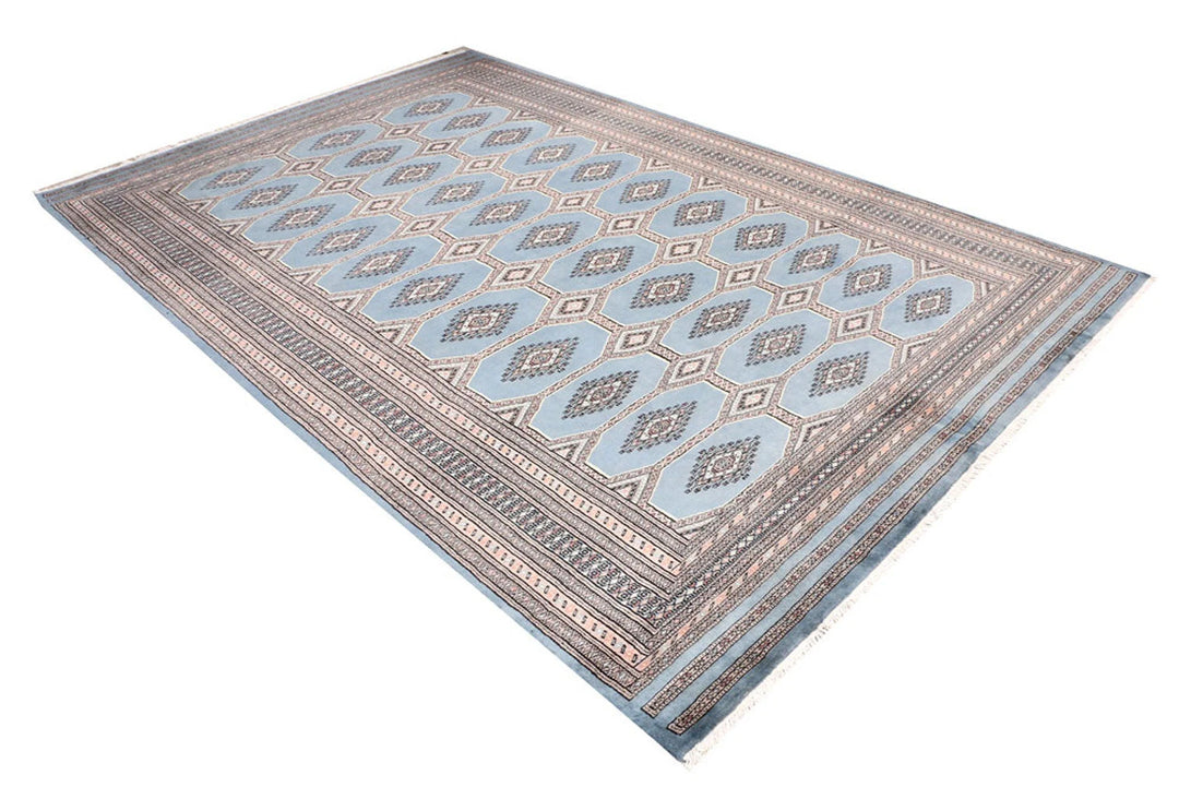 Light Slate Grey Pakistani Jaldar Rug 6' 7" x 10' 1" Hand-Knotted | No. QA48415