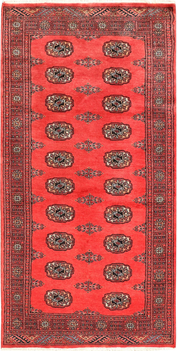 Salmon Pakistani Bokhara Rug 3' 1" x 6' Hand-Knotted | No. QA48418
