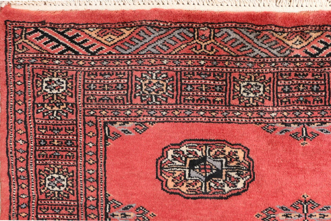 Salmon Pakistani Bokhara Rug 3' 1" x 6' Hand-Knotted | No. QA48418