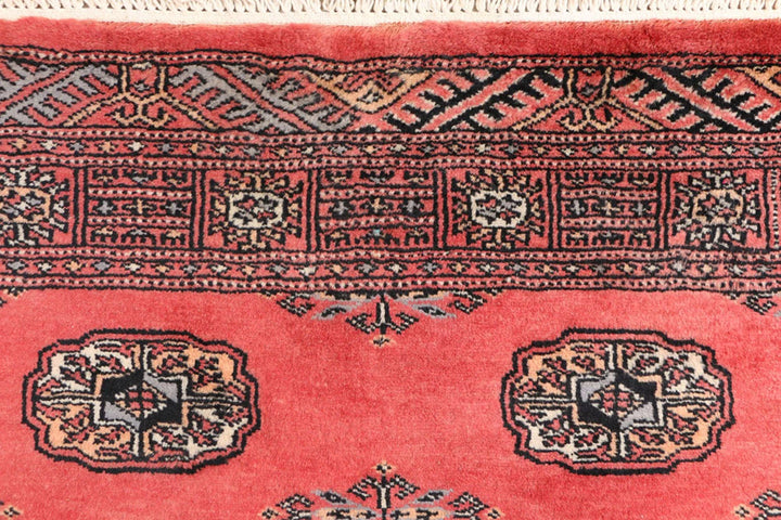 Salmon Pakistani Bokhara Rug 3' 1" x 6' Hand-Knotted | No. QA48418