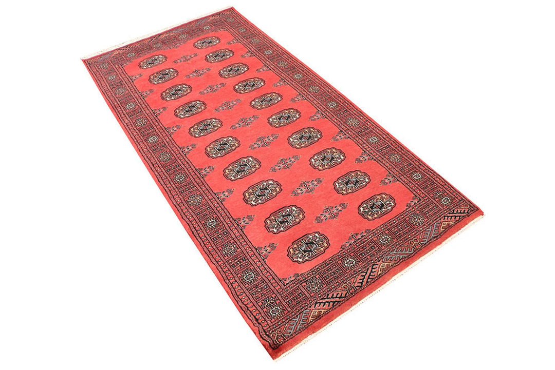 Salmon Pakistani Bokhara Rug 3' 1" x 6' Hand-Knotted | No. QA48418