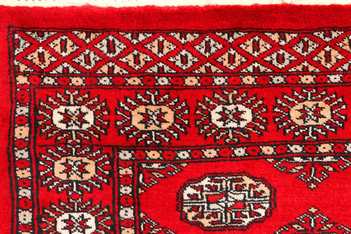 Dark Red Pakistani Bokhara Rug 2' 9" x 8' 10" Hand-Knotted | No. QA48489
