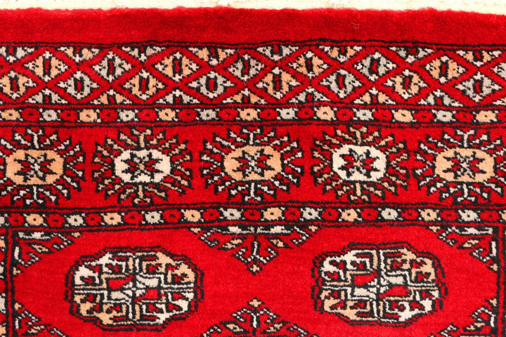 Dark Red Pakistani Bokhara Rug 2' 9" x 8' 10" Hand-Knotted | No. QA48489