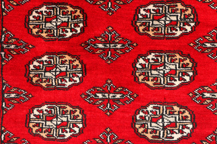 Dark Red Pakistani Bokhara Rug 2' 9" x 8' 10" Hand-Knotted | No. QA48489