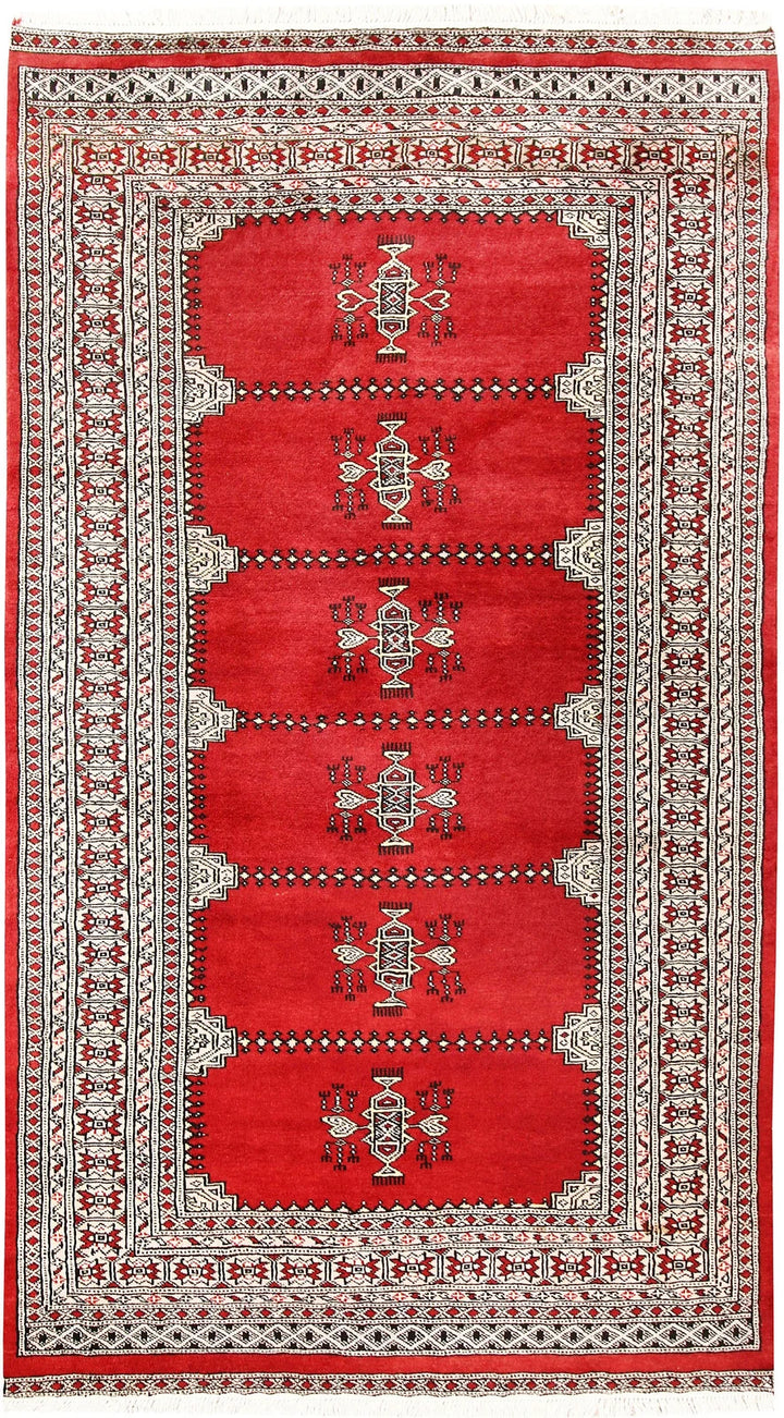 Red Pakistani Jaldar Rug 4' x 7'1" Hand-Knotted | No. QA48498