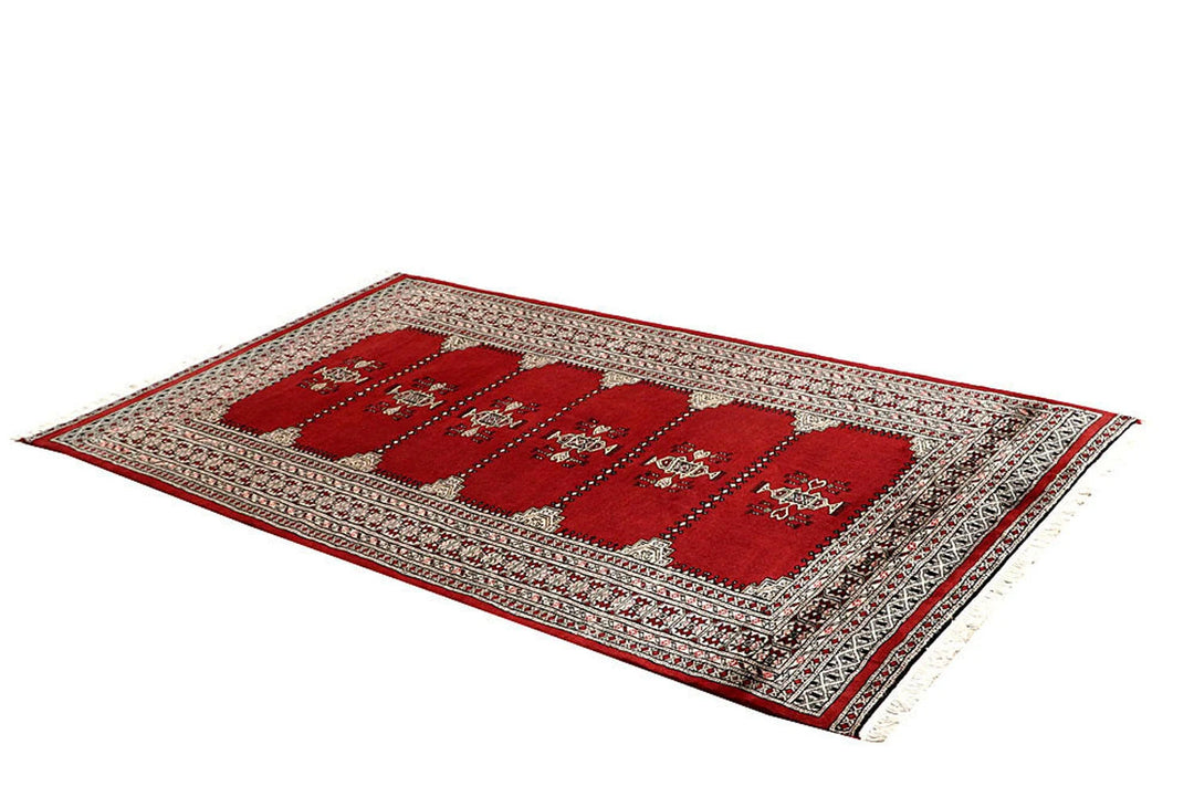 Red Pakistani Jaldar Rug 4' x 7'1" Hand-Knotted | No. QA48498