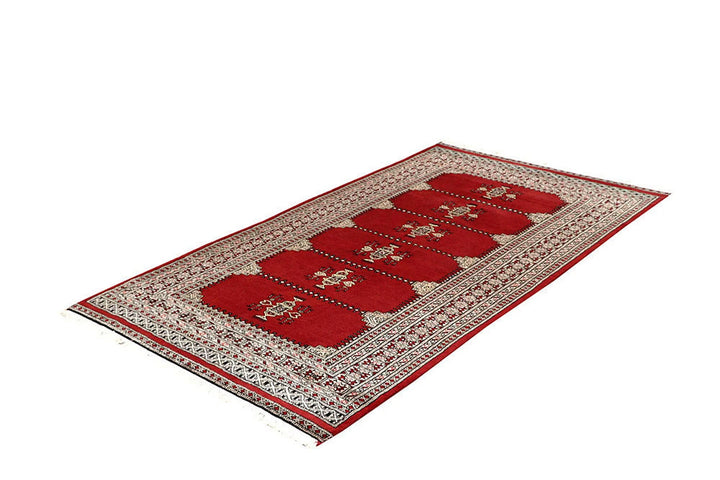 Red Pakistani Jaldar Rug 4' x 7'1" Hand-Knotted | No. QA48498