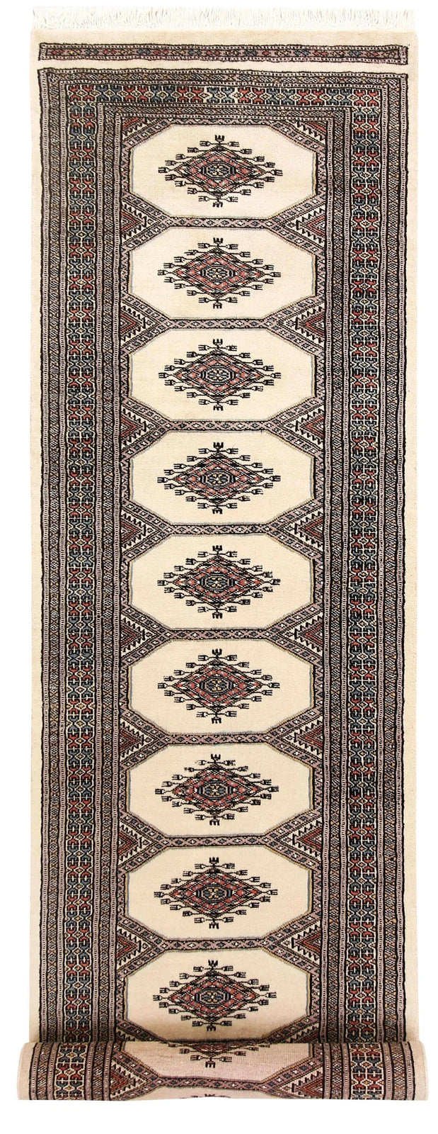 White Pakistani Jaldar Rug 2' 4" x 8' 10" Hand-Knotted | No. QA48504