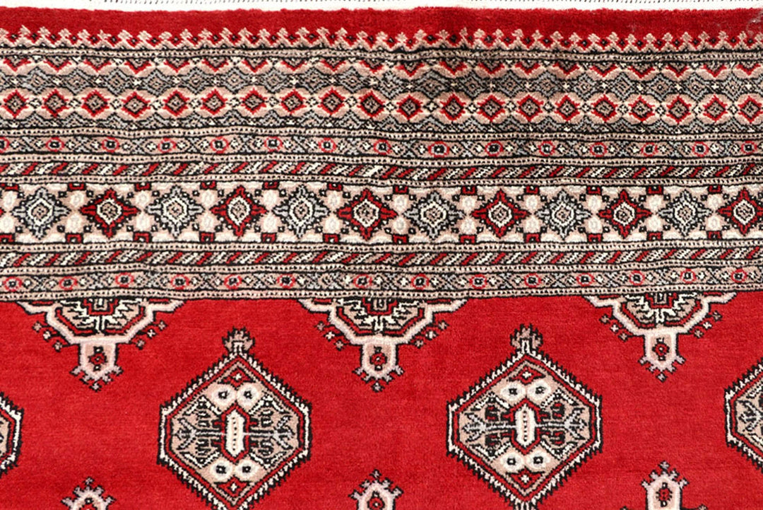 Red Pakistani Jaldar Rug 6' 7" x 7' 4" Hand-Knotted | No. QA48514