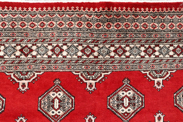 Red Pakistani Jaldar Rug 6' 7" x 7' 4" Hand-Knotted | No. QA48514
