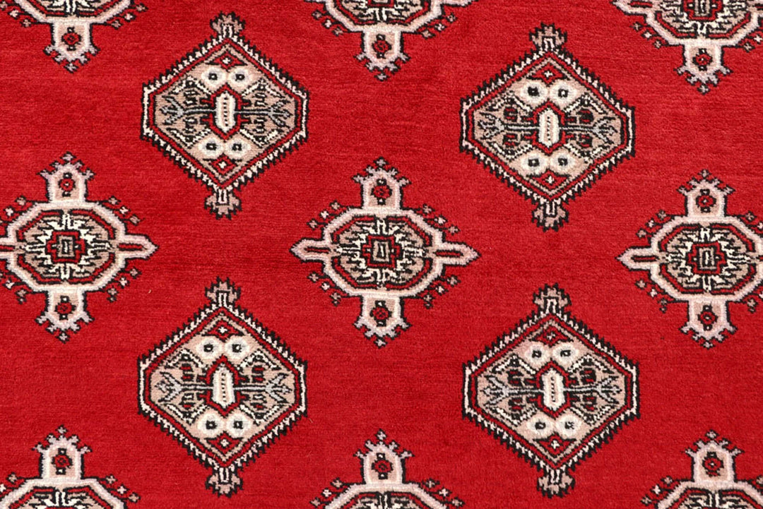 Red Pakistani Jaldar Rug 6' 7" x 7' 4" Hand-Knotted | No. QA48514
