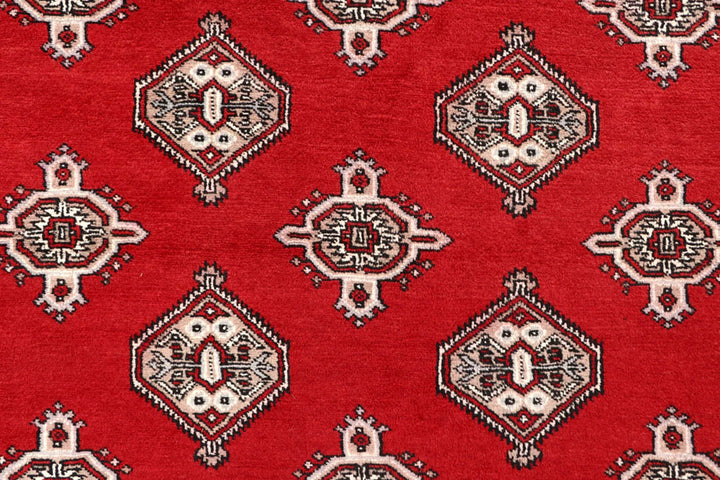 Red Pakistani Jaldar Rug 6' 7" x 7' 4" Hand-Knotted | No. QA48514
